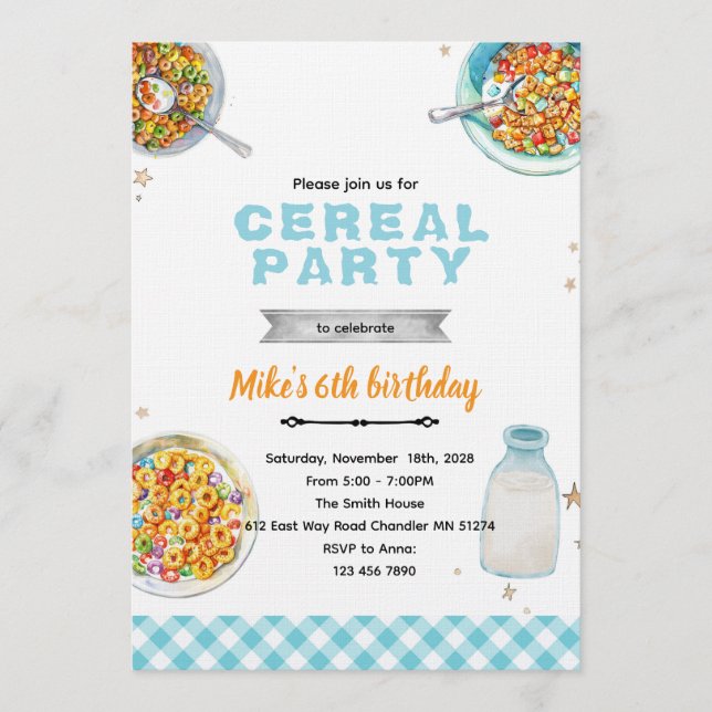 Cereal Birthday party invitation Inbjudningar (Framsida)