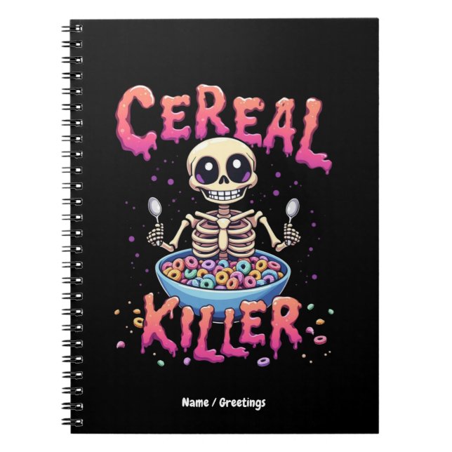 Cereal Killer Breakfast Funny Cereal Bowl Skeleton Anteckningsbok (Framsidan)