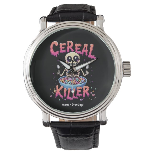 Cereal Killer Breakfast Funny Cereal Bowl Skeleton Armbandsur (Framsida)