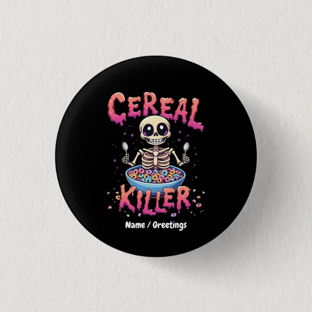 Cereal Killer Breakfast Funny Cereal Bowl Skeleton Knapp (Framsida)