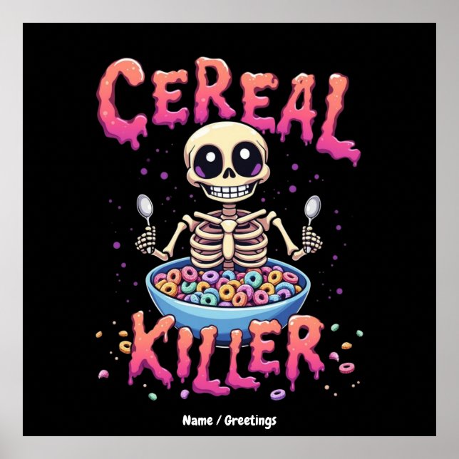 Cereal Killer Breakfast Funny Cereal Bowl Skeleton Poster (Framsidan)