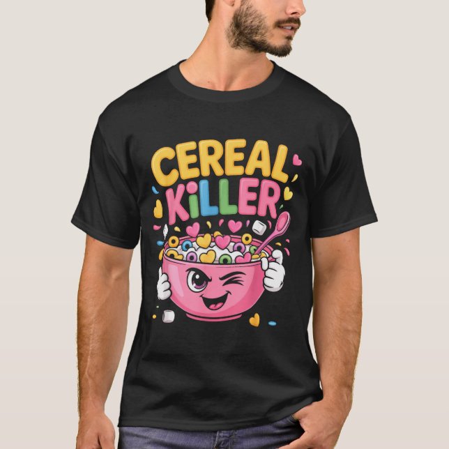 Cereal Killer Cartoon Bowl Funny Breakfast  T Shirt (Framsida)