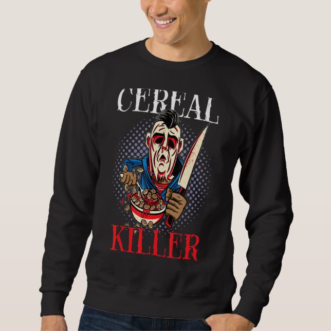 Cereal Killer Food Pun Humor Costume Halloween Lång Ärmad Tröja (Framsida)