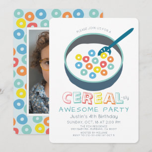 Cereal-sly Awesome Blå Cereal Pojke Foto Födelseda Inbjudningar