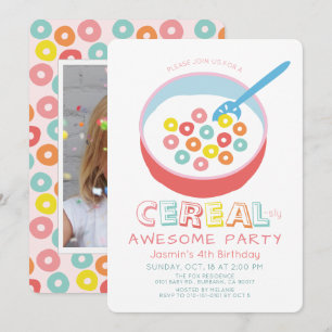 Cereal-sly Awesome Pink Cereal Girl Foto Födelseda Inbjudningar