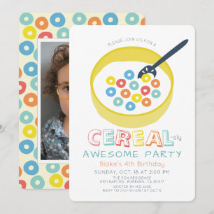 Cereal-sly Awsome Gul Cereal Foto Födelsedag Inbjudningar