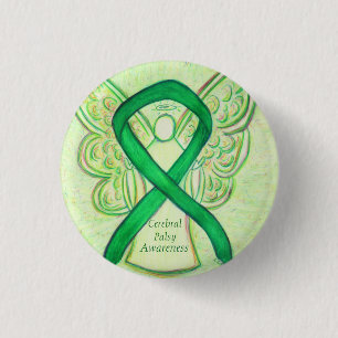 Cerebral Palsy Awareness Angel Ribbon Art Pin Knapp