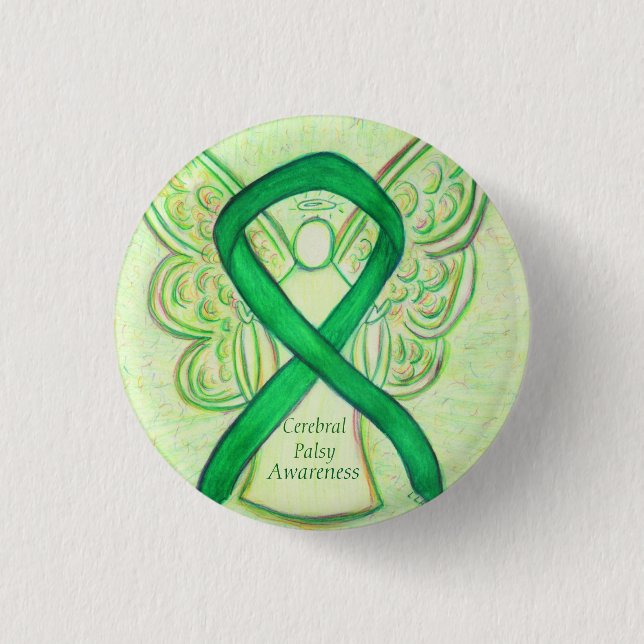 Cerebral Palsy Awareness Angel Ribbon Art Pin Knapp (Framsida)