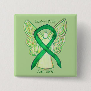 Cerebral Palsy Awareness Angel Ribbon Art Pin Knapp