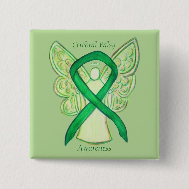 Cerebral Palsy Awareness Angel Ribbon Art Pin Knapp (Framsida)