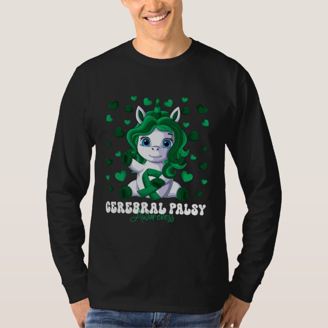 Cerebral Palsy Awareness Month Green Ribbon Unicor T Shirt (Framsida)