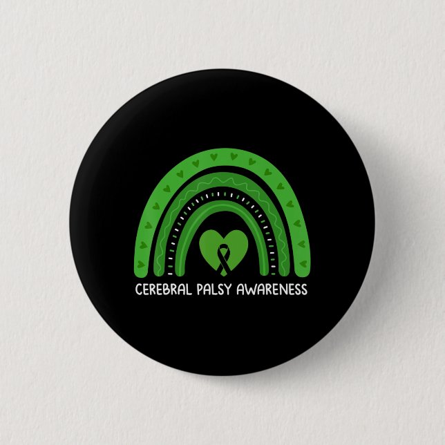 Cerebral Palsy Awareness Month Retro Rainbow Brain Knapp (Framsida)