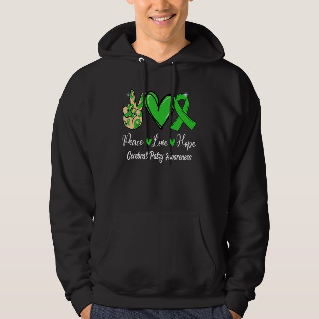 Cerebral Palsy Awareness Peace Kärlek Hope Grönt R Hoodie (Framsida)