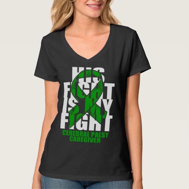 Cerebral Palsy Caregiver Awareness Month Green Rib T Shirt (Framsida)