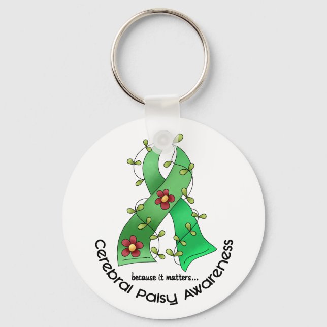 Cerebral Palsy FLOWER RIBBON 1 Nyckelring (Framsida)