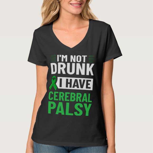 Cerebral Palsy Green Ribbon Brain Damage Awareness T Shirt (Framsida)
