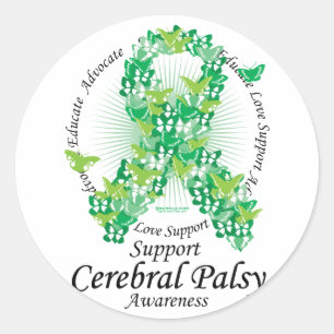 Cerebral Palsy Ribbon of Butterflies Runt Klistermärke