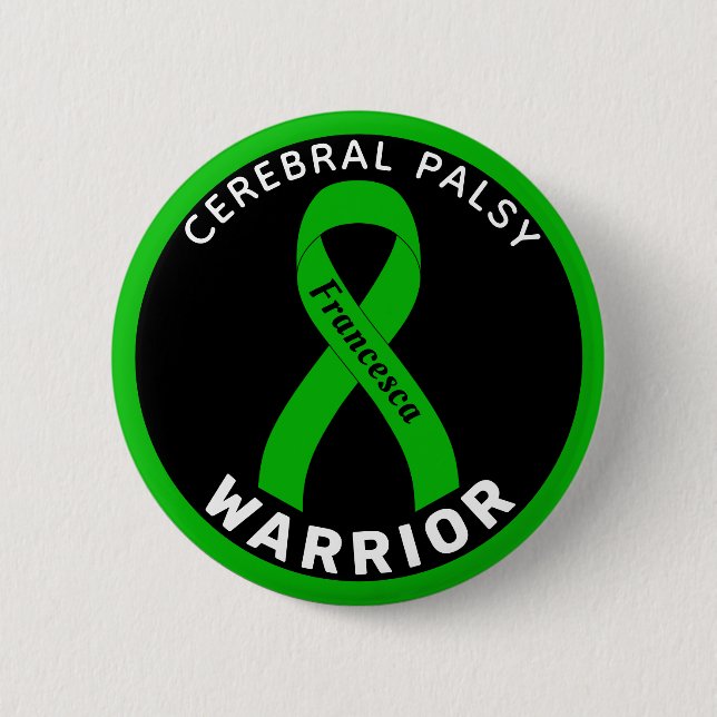 Cerebral Palsy Warrior Ribbon Black Button Knapp (Framsida)