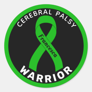 Cerebral Palsy Warrior Ribbon Black Round Sticker Runt Klistermärke