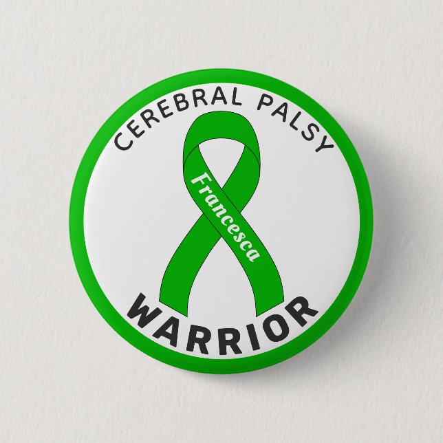 Cerebral Palsy Warrior Ribbon White Button Knapp (Framsida)
