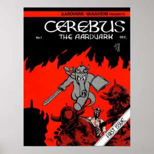 Cerebus utfärdar #1 täcker trycket poster