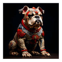 Ceremonial Bulldog i Warrior Attire