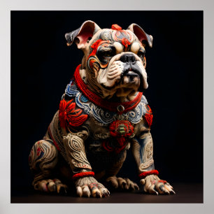 Ceremonial Bulldog i Warrior Attire Poster