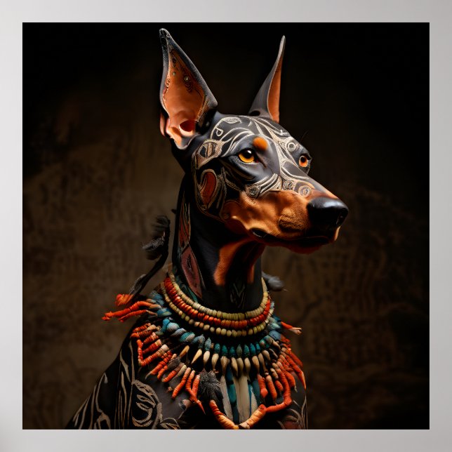 Ceremonial Dobermann Pinscher in Warrior Attire Poster (Framsidan)