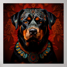 Ceremonial Rottweiler i Warrior Attire Poster
