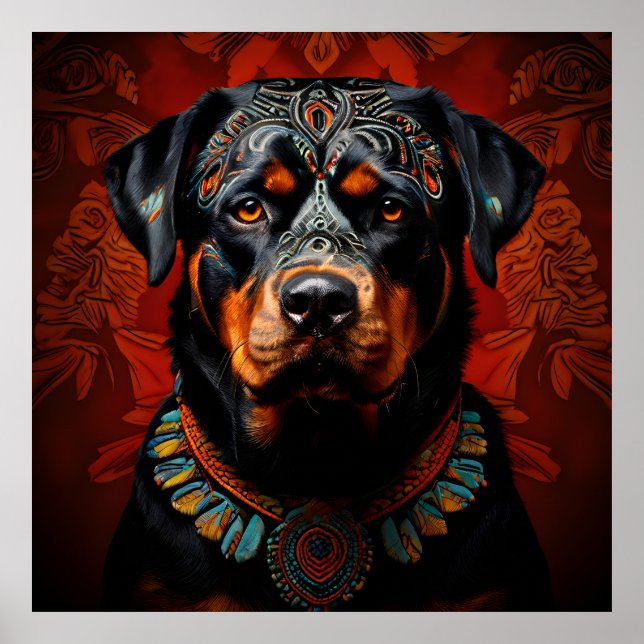 Ceremonial Rottweiler i Warrior Attire Poster (Framsidan)