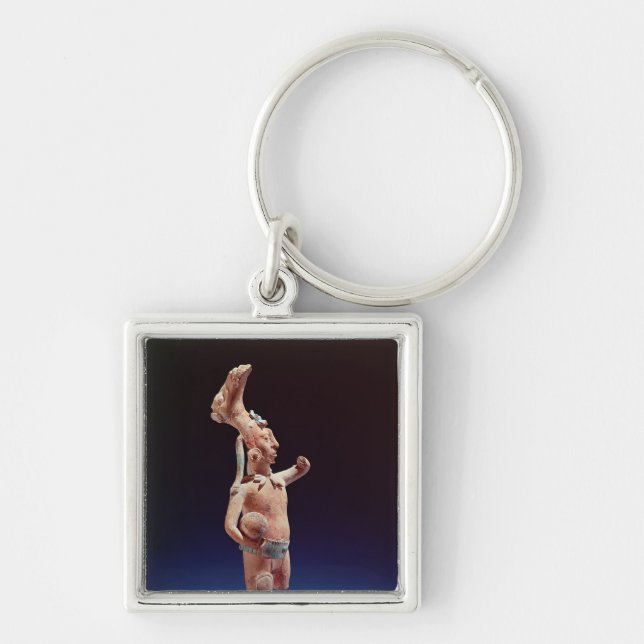 Ceremoniell basebollspelare, Isle av Jaina, c.600 Fyrkantig Silverfärgad Nyckelring (Framsidan)