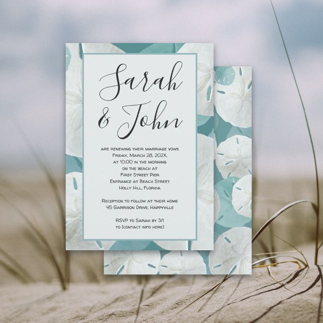 Ceremonin för Beach Vows Sand Dollar-årsdagen Inbjudningar (Skapare uppladdad)