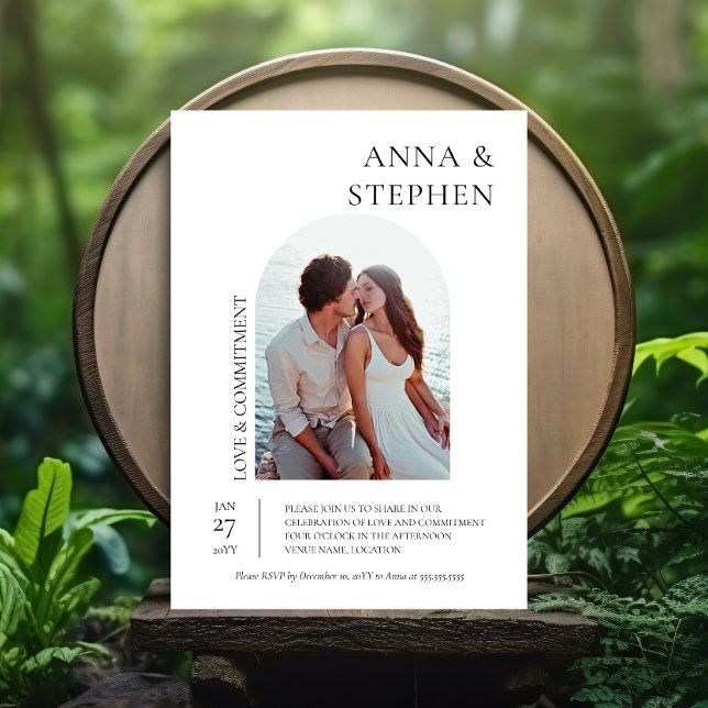 Ceremonin för enkel Elegance Photo Commduction Inbjudningar (Simple elegance commitment ceremony or vow exchange party invitation front view.)