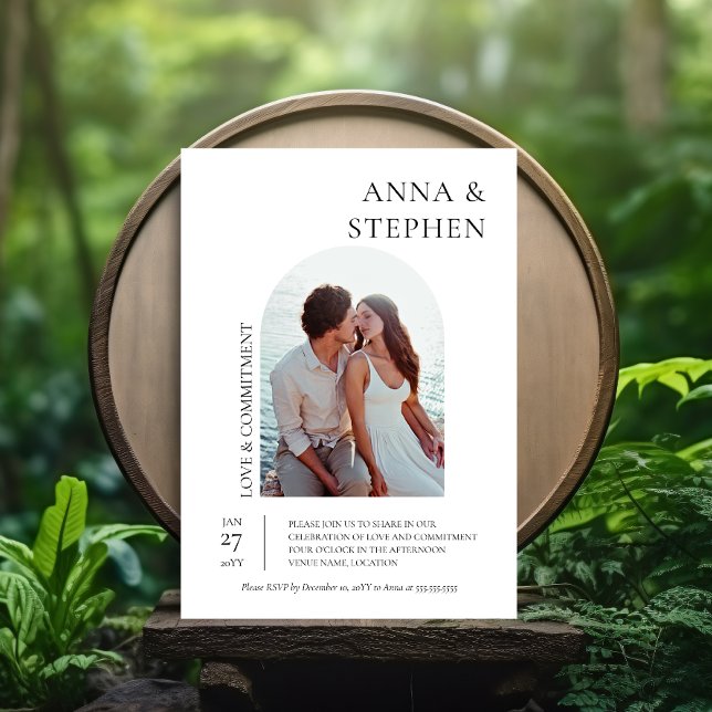 Ceremonin för enkel Elegance Photo Commduction Inbjudningar (Simple elegance commitment ceremony or vow exchange party invitation front view.)