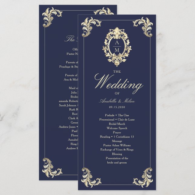 Ceremonin i Baroque Navy Blue Guld Bröllop (Fram/baksida)