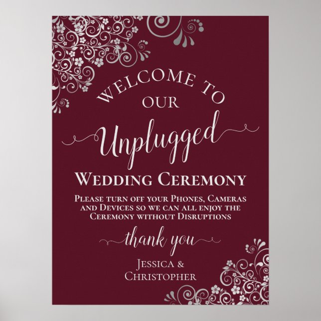 Ceremonin i Burgundy & Chic Unplugged Bröllop Poster (Framsidan)