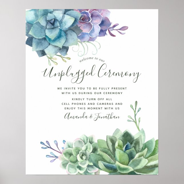 Ceremonin med vattenfärg Succulents Bröllop ej ink Poster (Framsidan)