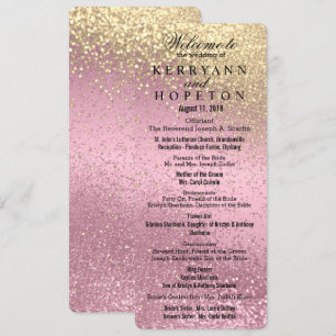 Ceremonin rosa & Guld Glitter Bröllop Program