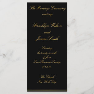 Ceremoniprogram i Svarta och Guld Elegant bröllop Program