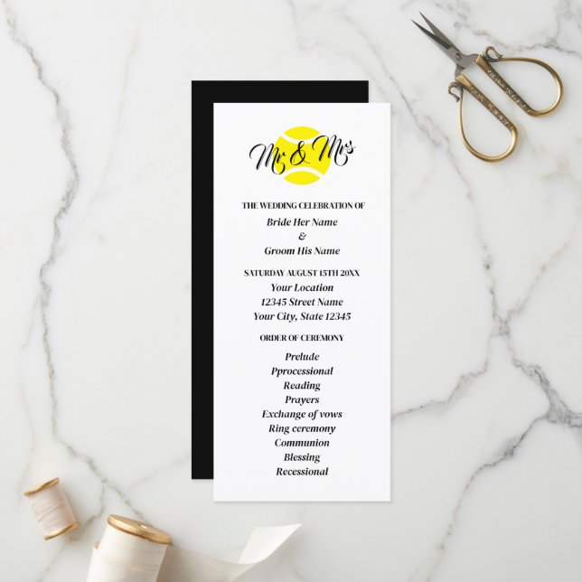 Ceremoniseringsprogrammet Tennis älskare bröllop Program (Fram/Back In Situ)