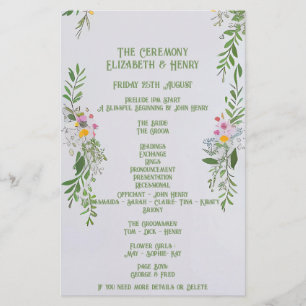 Ceremonisk inbjudan till Whimsical Wildblomma Bröl Brevpapper