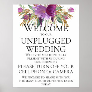 Ceremonisk signatur för lila Guld Blommigt utan nä Poster