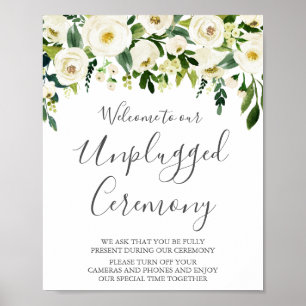 Ceremonisk signatur för vit blomma och grön frikop poster