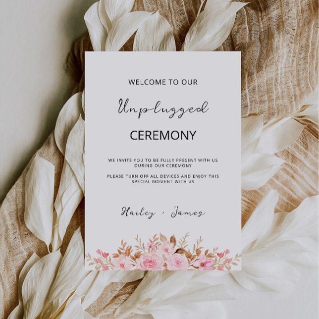 Ceremonisk signatur från ro Bröllop utan pluggning Inbjudningar (Rose Wedding Unplugged Ceremony Sign, Invitation)