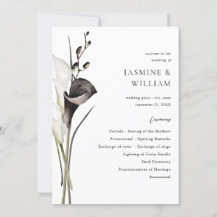 Ceremonisprogrammet Black & White Blommigt Bröllop Inbjudningar