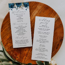 Ceremonisprogrammet Bröllop i marinblått Blommigt