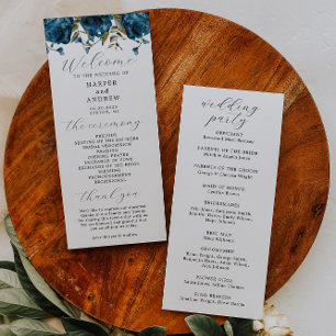 Ceremonisprogrammet Bröllop i marinblått Blommigt Program