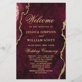 Ceremonisprogrammet Burgundy Golden Marble Bröllop