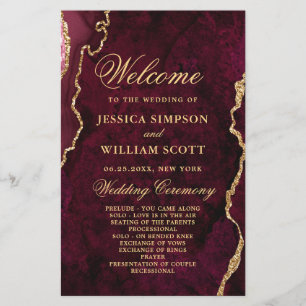 Ceremonisprogrammet Burgundy Golden Marble Bröllop