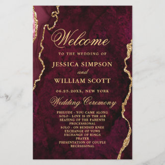 Ceremonisprogrammet Burgundy Golden Marble Bröllop